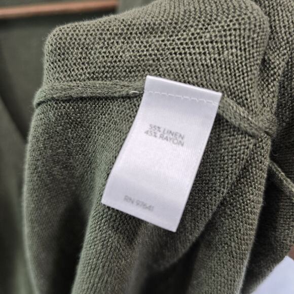 J Jill Sweater Womens XL Green Linen Blend Cardigan Army Olive Button Summer - Picture 10 of 12